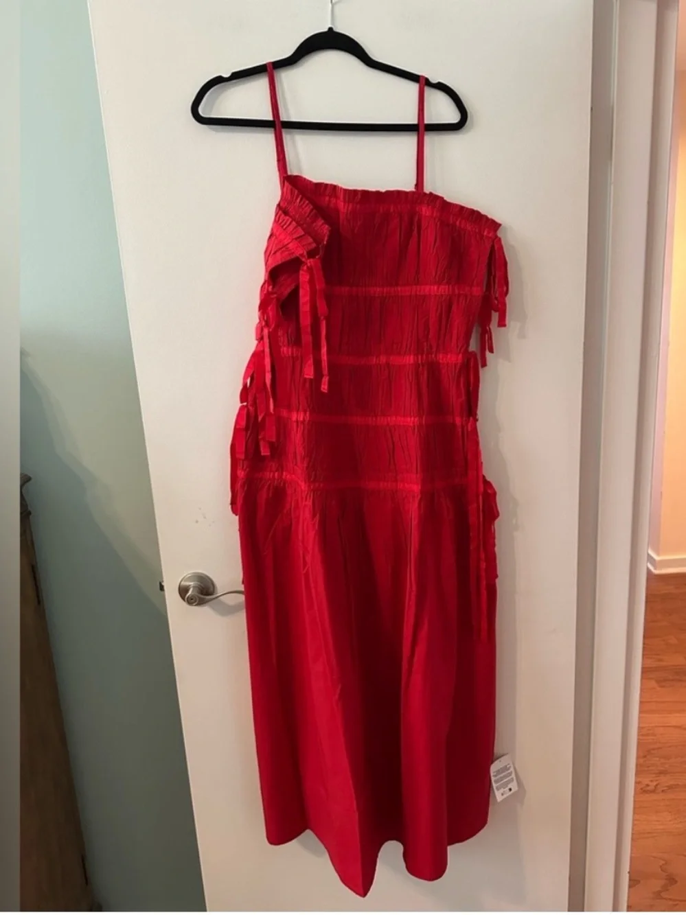 NWT Topshop Vibrant Red Ruched Panel Midi Maxi Dress with Tie Sides 8 - Picture 4 of 11